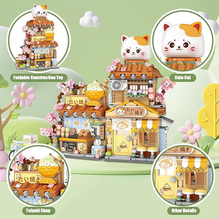 Japanese Street View Taiyaki Shop Mini Building Blocks for Girls 6-12, MOC Creative Building Toys Cute Panda Building Set, Simulation Architecture Construction Toy, Gift Idea for Kids Adults (923 PCS)
