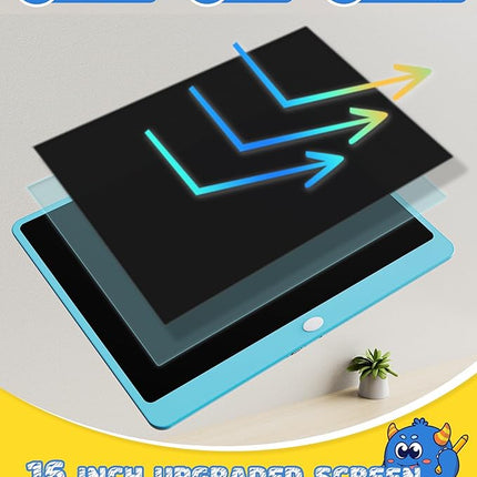 TEKFUN LCD Writing Tablet Doodle Board, 16 Inch Colorful Drawing Tablet Writing Pad, Toddler Toys for 3 4 5 6 7 8 9 Year Old Girls Boys Teen Adults, Birthday Gifts for Kids (Blue)