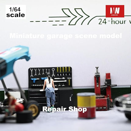 Display Case for Hot Wheels,Diorama 1/64 Scale Car Garage Model with LED Lights and Acrylic Cover, Stackable Car Parking Lot Model,Diecast Car Display Case(Repair Shop)