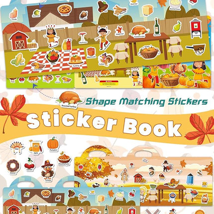 Reusable Sticker Book for Toddlers 2-4 Years, Stickers for Kids, Toddler Sticker Book Ages 1-3, Toddler Craft Activities, Toddlers Travel Toys Ages 2+ Boy Girl Birthday Gifts - Thanksgiving