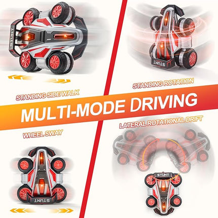 RC Cars, 2.4 GHz Fast Stunt RC Car, 4WD 360° Rotating RC Trucks with lights and music, High Speed Off Road Stunt Truck, upright walking cars, Remote Control Car Toy for 6-12 Boys and Girls(RED)