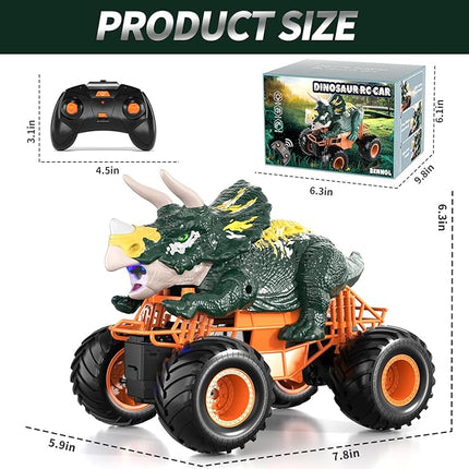 Bennol Remote Control Dinosaur Car for Boys Kids, 2.4Ghz RC Triceratops Truck Toy for Toddlers, Electric Hobby RC Car Toys with Light & Sound Spray for 3 4 5 6 7 8 Year olds Kids Boys Girls