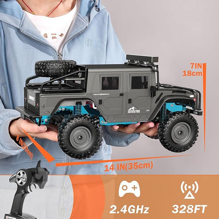 SIMREX 1:12 Scale All-Terrain Remote Control Car, 4WD RC Cars with 2.4 GHz, RC Climbing Truck, IPX4 Waterproof Off-Road Vehicle with Two Rechargeable Batteries, for Kids Teens Adults