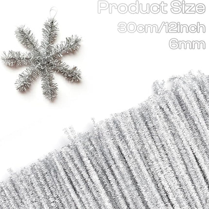 Caydo 200 Pieces Silver Pipe Cleaners Craft Chenille Stems for DIY Art Creative Crafts Party Decorations (12 Inch x 6 mm)