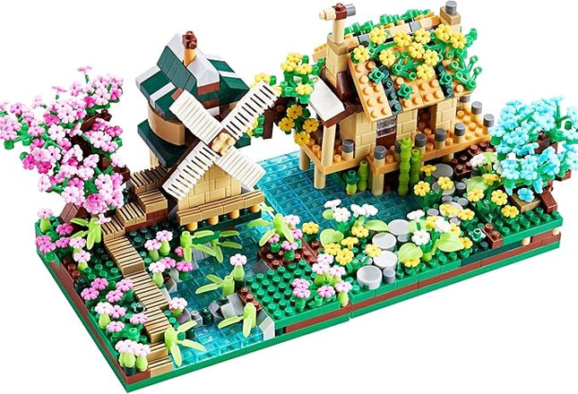 Botanicle Collection Sakura Tree House Micro Blocks Building Set for Adults Toy Friendship Windmill Cherry Blossom Tree Flowers for Girls 2 Sets