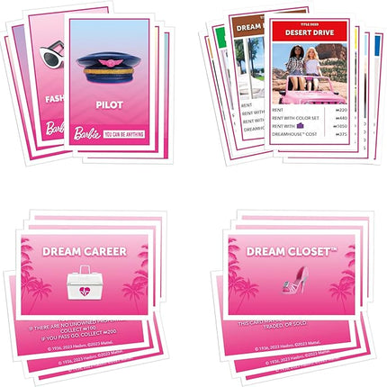 Monopoly: Barbie Edition Board Game, Ages 8+, 2-6 Players, Fun Family Games for Kids and Adults, with 6 Barbie-Themed Pink Zinc Tokens, Kids Gifts