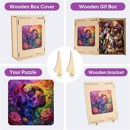 Wooden Puzzles Colored Dog 200 Pieces, Aim Puzzles for Adults, Unique Shape Animal Adult Puzzles, Irregular Wood Best Gift for Adults Family Game (11.3x11.3 in)