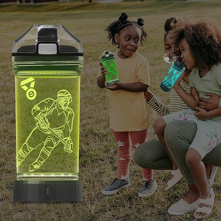 YuanDian Hockey Gifts for Boys, Light Up Water Bottle - 14 OZ Tritan BPA Free Eco-Friendly - Cool LED Sport Cups Gift for Hockey Player School Kids Girl Child Christmas Holiday
