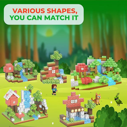 154PCS Magnetic Blocks - Build Animal Forest Set, Magnetic Tiles Building for Boys & Girls Age 3-8, STEM Montessori Sensory Toys for Toddlers Kids Gifts for 3+ Years Old, Construction Toy