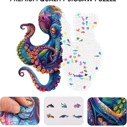 500 Piece Puzzles for Adults, Wooden Octopus Jigsaw Puzzles Royal Unique Shape Ocean Puzzle, Irregular Wood Puzzles Creative Gift for Adults and Kids Family Game (16.9x16.9 in)