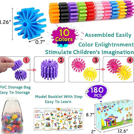 Gears Interlocking Learning Set, STEM Construction Toy Set - Building Kids Toys 180 Pcs - 10 Colors