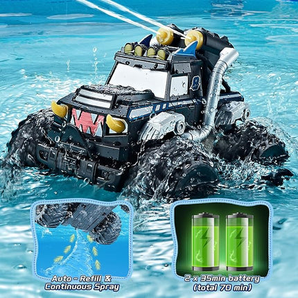 3-in-1 Amphibious Remote Control Car, RC Boat/Water Gun, 2.4GHz All Terrain Waterproof Monster Trucks for Boys Age 4-7 W/2 Batteries 70 min, Birthday Gift Pool Toys for Kids Ages 4-8