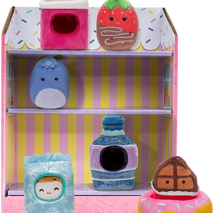 Squishville by Original Squishmallows Snack Machine Accessory Pack - Four 2-inch Squishmallows Plush Including Bluby, Kaoko, Scarlett, and Paulton and Four Plush Costumes - Toys for Kids