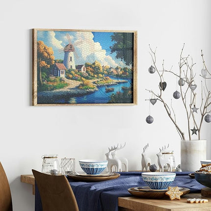 MISITU Jigsaw Puzzles 1000 Pieces for Adults Mini Puzzles Micro Pieces Challenging Difficult Puzzles Christmas Birthday Gift Game Toys Windmill Town 10.24 x 14.96 Inches