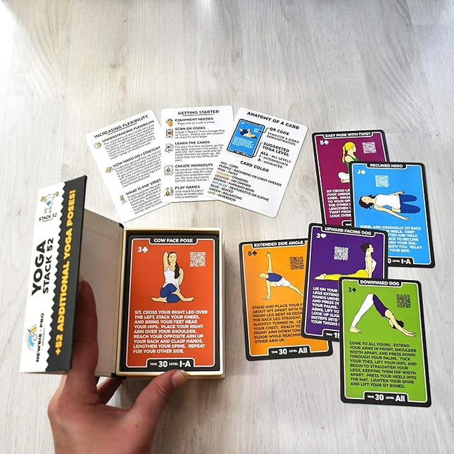 Stack 52 Yoga Exercise Cards: Designed by Certified Yoga Instructor. Video Instructions Included. Beginner to Advanced Poses and Asana Workout Games. Improve Fitness and Flexibility. (Mega Pack)