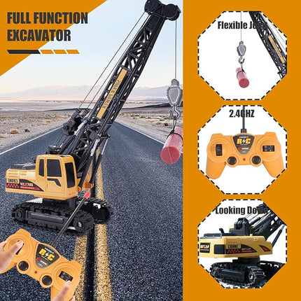 Remote Control Crane Toy, 1:14 Scale RC Construction Vehicle with Metal Hook & 2 Batteries Included - Realistic Engineering Toy Truck, for Boys Girls 3 4 5 6 7 8 Years Old