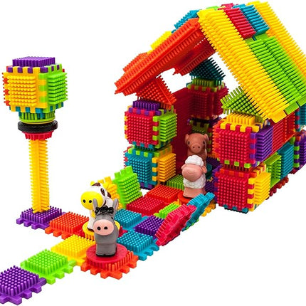 PicassoTiles PTB151 151pcs Hedgehog Lock Block STEM Building Tiles Truck Theme Set Learning Playset STEM Toy Set Educational Kit Child Brain Development Preschool Kindergarten Toy w/Animal Figures