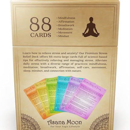Asana Moon Stress Relief & Self Care Cards with Positive Affirmations - Calming Anti Anxiety Gift with Meditations
