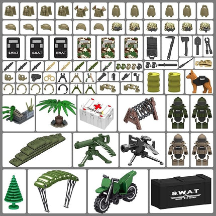 200+ Pcs Military Weapon Pack Accessories Toys Kits,STEM Military Soldier Style Weapon Sets,Swat Team Building Block Toys,Army Equipment Gear Sets,Christmas Birthday Gift for Boys,Teens,Adults