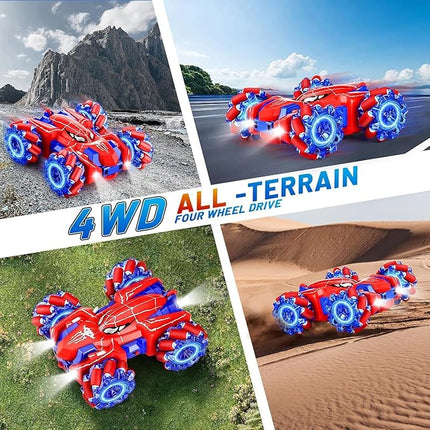 Spider Remote Control Car, Double Sided 360°Rotating USB Direct Charging RC with Cool Lights, 2.4Ghz Drift RC Stunt Vehicle, 360°Rotating 4WD Off-Road Race Car Toys for 4-12 Boy Girl Gifts (Blue)