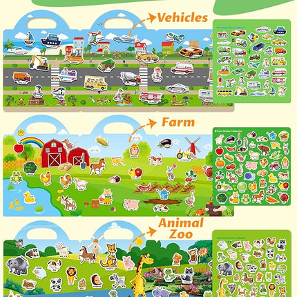 Reusable Sticker Book for Toddlers 2-4 Years, Stickers for Kids, Toddler Sticker Book Ages 1-3, Toddler Craft Activities, Toddlers Travel Toys Ages 2+ Boy Girl Birthday Gifts