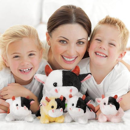 IKASA Mommy Cow Stuffed Animal Mom and Baby Plush,Cute 17" Soft Small Fluffy Mama Family Set Cuddly Huggable Toy with Little Mini Babies
