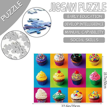 1000 Piece Jigsaw Puzzles for Adults Colorful Cute Cupcakes Jigsaw Puzzle Flower 1000 Pieces Puzzles Game Sweet Donut Dessert Wall Decor DIY Craft Puzzle Different Decorations Cupcakes Art