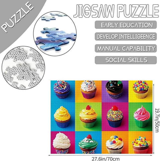 1000 Piece Jigsaw Puzzles for Adults Colorful Cute Cupcakes Jigsaw Puzzle Flower 1000 Pieces Puzzles Game Sweet Donut Dessert Wall Decor DIY Craft Puzzle Different Decorations Cupcakes Art