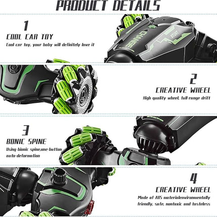 4WD Remote Control Gesture Sensor Car,Hand Controlled RC Stunt Car,Double-Sided Vehicle 360° Rotation with Light and Music Spray, Watch Toy Cars for Boys & Girls Birthday