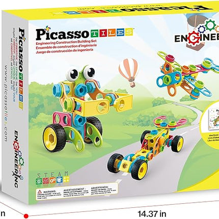 PicassoTiles STEM Learning Toys 250 Piece Building Block Kids Construction Engineering Kit Toy Blocks Children Early Education Playset w/Free IdeaBook, Power Drill, Clickable Ratchet, Age 3+ PTN250