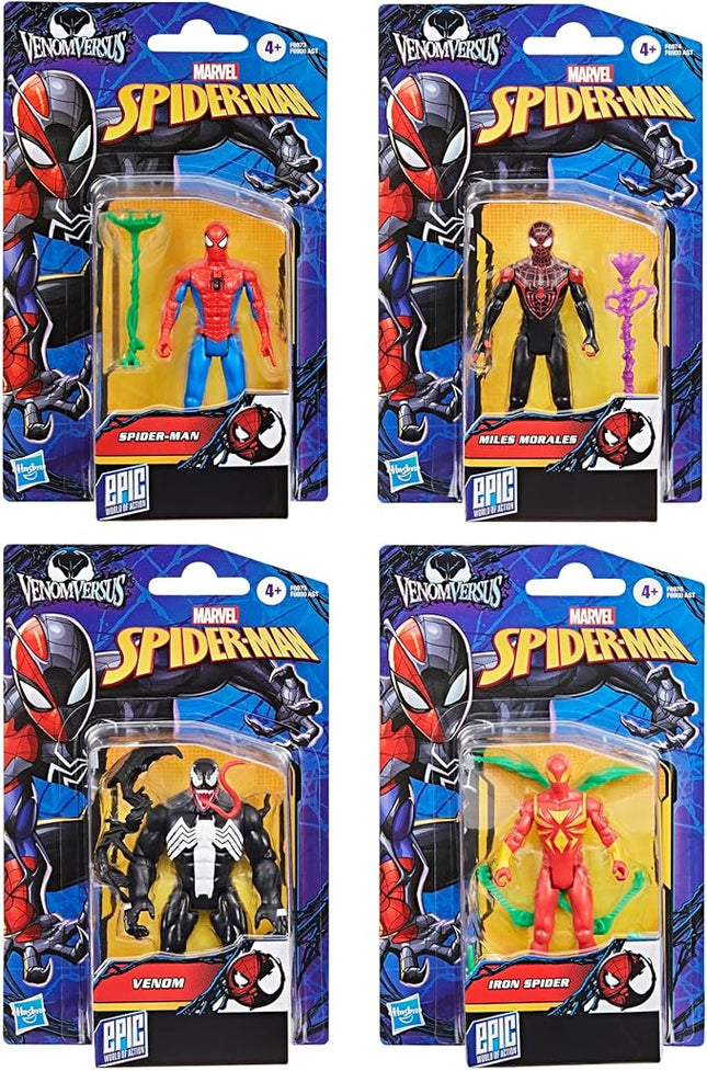 SPIDER-MAN Marvel VenomVersus Epic World of Action, Miles Morales, Iron Spider & Venom, Superhero Toys, Action Figure 4-Pack (Amazon Exclusive)