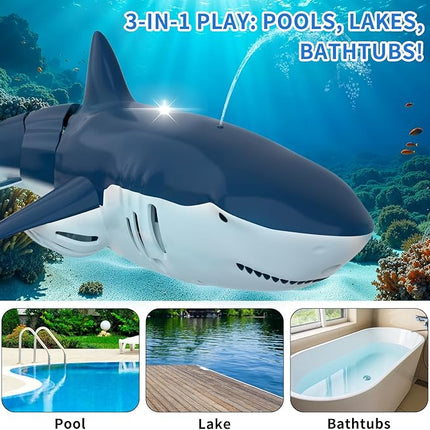 2.4GHz Remote Control Shark Toy for Pool, 1:18 Scale High Simulation RC Shark with Light & Spray Water, Electric Remote Controlled Swimming Water Toy Boat for 4 5 6 7 Year olds Kid Boys Girls