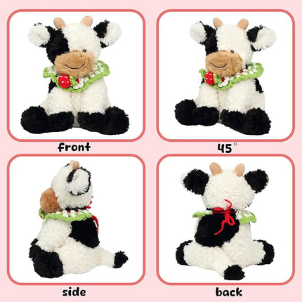 Hopearl Adorable Plush Cow Toy with Knitted Cute Strawberry Bib Floppy Dairy Cattle Soft Stuffed Animal Gifts for Boys Girls Kids Toddlers, 9''
