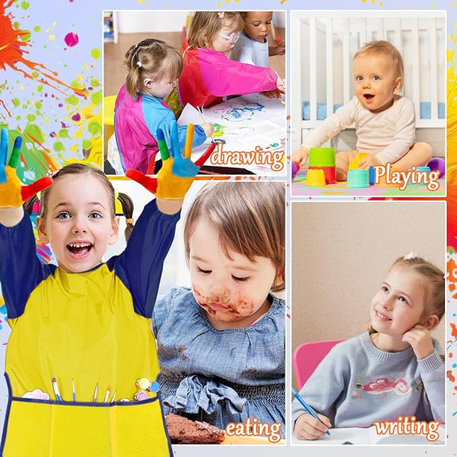 Zkptops Kid Art Smocks Waterproof Kids Painting Aprons Toddler Art Smock Kids Paint Smock with Long Sleeve 3 Roomy Pockets for Age 3-7 Years(Yellow)