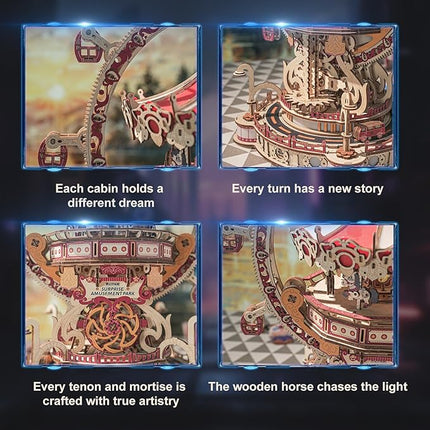 3D Puzzles for Adults, Wooden 3D Puzzle Model Surprise Amusement Park Music Box Toys Building Kits, DIY Wood Crafts Cool Toy Hobbies for Men Women, Creative Assembly Gifts