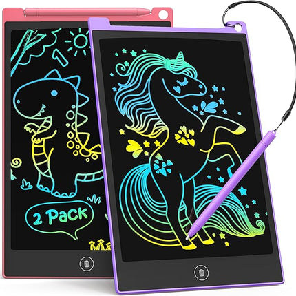 TECJOE 2 Pack 10 Inch LCD Writing Tablet, Colorful Doodle Board Electronic Drawing Pads, Kids Travel Games Learning Toys Christmas Birthday Gifts for 3 4 5 6 7 Year Old Boys Girls Toddlers