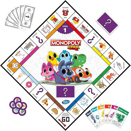 Hasbro Gaming Monopoly Junior Board Game, 2-Sided Gameboard, 2 Games in 1, Monopoly Game for Younger Kids Ages 4 and Up, Kids Games for 2 to 6 Players
