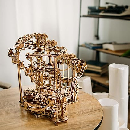 Wood Trick Wooden Marble Run Spiral Electric Motorized - Wooden 3D Puzzles for Adults to Build - 13x13 - Roller Coaster Mechanical Wooden Model Kits for Adults and Teens to Build