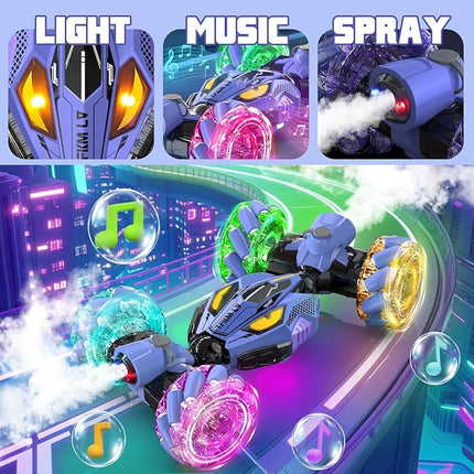 Gesture Sensing RC Stunt Cars - Toys for Boys Girls 6-12 | Best Gifts for Kids 6+ Years Old | 4WD 360° Rotating Remote Control Transform Car | All-Terrain Off Road Vehicle with Lights Music Purple