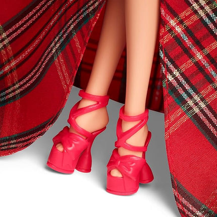 Barbie Signature 2024 Holiday Dolls, Seasonal Collector Gift, Plaid Gown with Red Bow, Displayable Packaging, Dark Brown Hair
