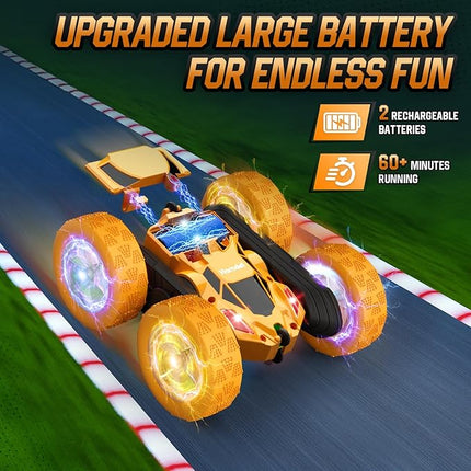 Remote Control Car, 360° Rotating 2.4GHz Fast Stunt RC Cars for Kids, Boy Toys Ages 6 7 8 9 10 Year Old, Gifts for Boys and Grils-Yellow