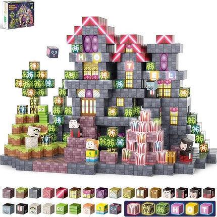 Magnetic Blocks -198PCS Enchanted Hotel Magnetic Building Cubes,Educational Sensory Stacking Kit & STEM Learning Play,Christmas Birthday Creative Gifts for Kids Boys Girls Ages 4 5 6 7 8 10+ Years Old