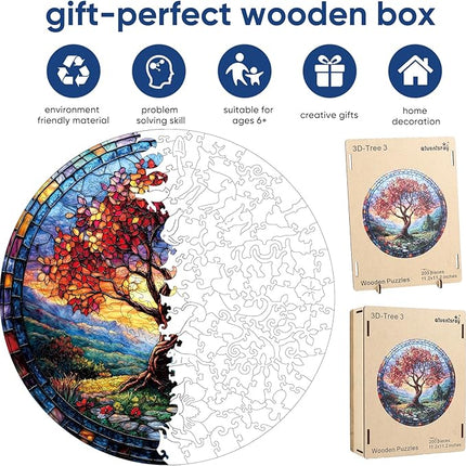 Wooden Puzzles for Adults, Tree of Life Redwood Fall Jigsaw Puzzles 200pcs,11.2x11.2in, Unique Shape Adult Puzzles, Irregular Wood Creative for Adults Family Game