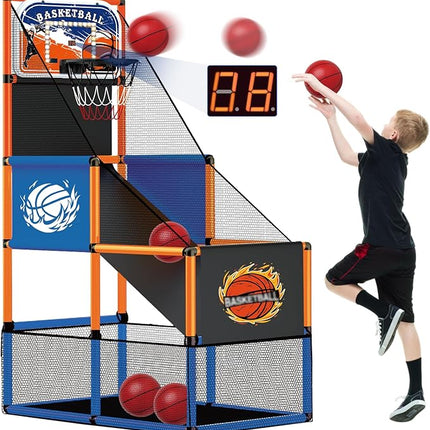 Arcade Basketball Game Set for Kids 3-12 – Indoor & Outdoor Basketball Hoop with 4 Balls, Adjustable Height, LED Scoring, Air Pump & Storage – Fun Sports Toy for Boys & Girls Ages 4-8, 8-12