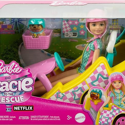 Barbie Stacie Doll with Go-Kart Car with Rolling Wheels, Dog, Accessories, & Sticker Sheet, 9-Piece Toy Set