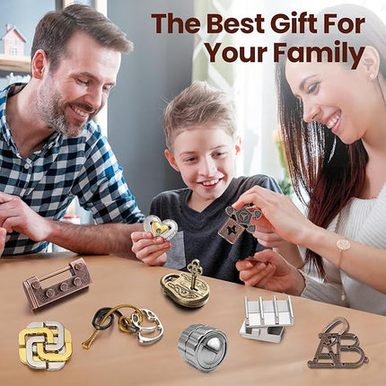 Wettarn 9 Pcs Metal Brain Teaser Puzzles Teaser 3D Steel Puzzle for Adults Unlock Interlocking Games IQ Education Smart Logic Test Toys for Adults Mind Challenge(Novelty Style)