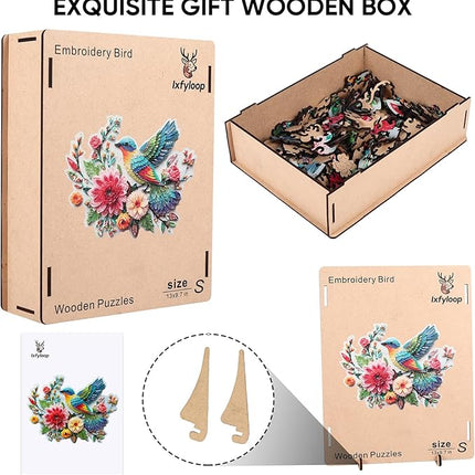 Wooden Puzzles for Adults, Embroidery Bird Jigsaw Puzzles, 195 Pieces Adults Puzzles, Best Gifts for Puzzle Lover, Family Brain Game, 9.8x13 inch
