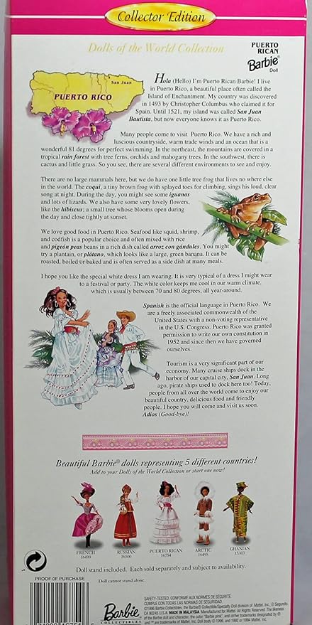 Mattel Barbie Puerto Rican Collector Vintage Dotw Dolls of the World