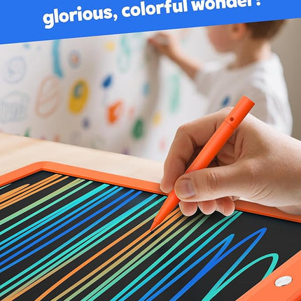 TEKFUN Toys for Girls Boys 10IN LCD Writing Tablet, Magic Doodle Board with Anti-Lost Stylus, Mess Free Coloring for Toddlers Drawing Pad, Toddler Travel Car Plane Trip Toys Gifts (Orange)