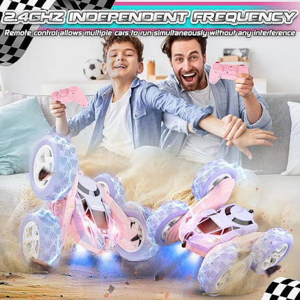 cosone Remote Control Car RC Cars for Kids Toys Rechargeable 360° Rotating 2.4Ghz RC Stunt Car for Kids Birthday Gift for 6 Years Old Girls Toys 6 7 8 9 10 Years Old Girl Gift Ideas (Pink&Purple)